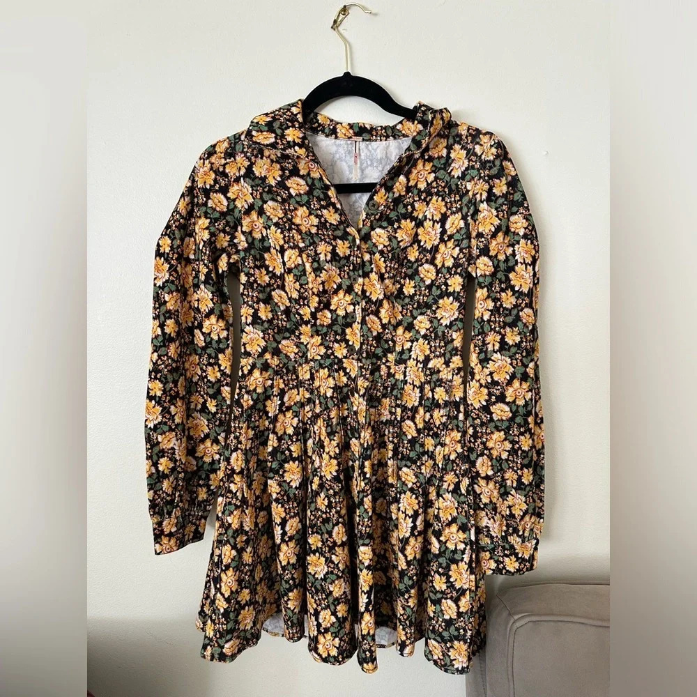 Free People Size 0 Corduroy Floral Dress Long Sleeve